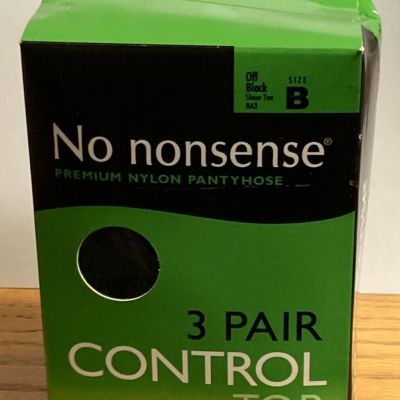 No Nonsense Control Top Size B Off Black Sheer Toe 3 Pack Pantyhose NA3