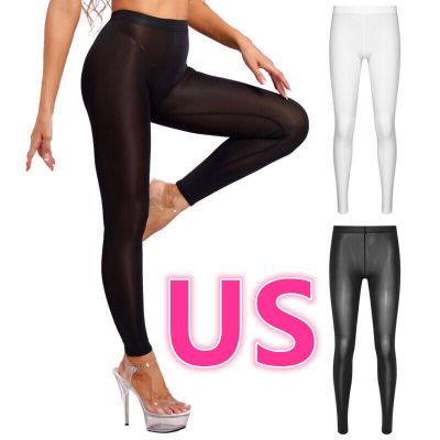 US Women Stretchy Pantyhose Sheer Pants Workout Elastic Waistband Pants Trousers