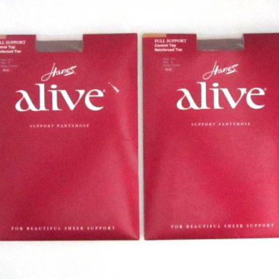 Hanes Alive Control Top Support Reinforced Toe Pantyhose Size B Barely There 810
