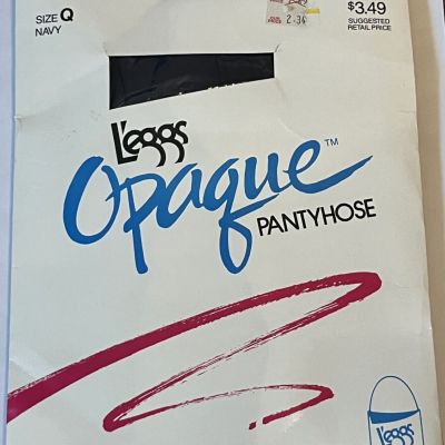 Vintage Leggs Opaque Pantyhose Navy Size Q Plus Queen Sealed NOS