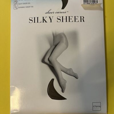 JCPenney Silky Sheer Pantyhose Satiny Control Top Large Taupe 41 New