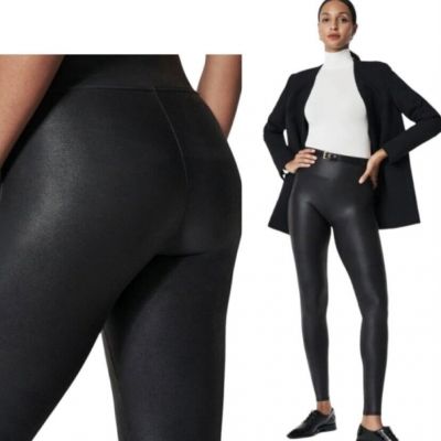Spanx Faux Leather Leggings High Waist Stretch Shaping Black 2437 BEST SELLER M