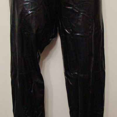Indero Black Shinny Faux Leather Ankle Zipper Leggings - HY702 - Size S - M