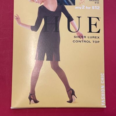 Vintage Hue Sheer Lurex  Control Top Pantyhose Style 6251  Black w/ Gold Size 1