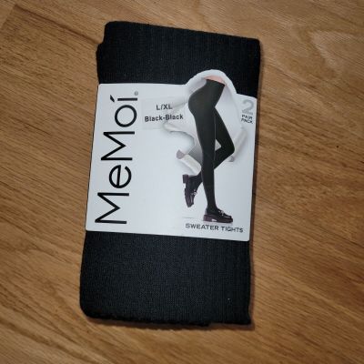 MeMoi MJB-300 Ribbed Fashion Opaque Tights  Black/Black Size L/XL, 2-pack