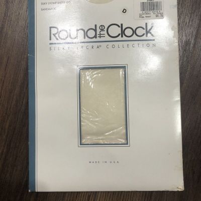 Round The Clock Control Top Sheer Leg Pantyhose Silky Lycra  62 Size D Ivory #B6