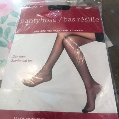 Juncture Day Sheer Black Reinforced Toe Pantyhose/Tights One Size (S/M/L) NEW