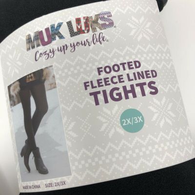 Muk Luks Footed Fleece Lined Tights Pack of 2 Pair Size 2X-3X Black  New