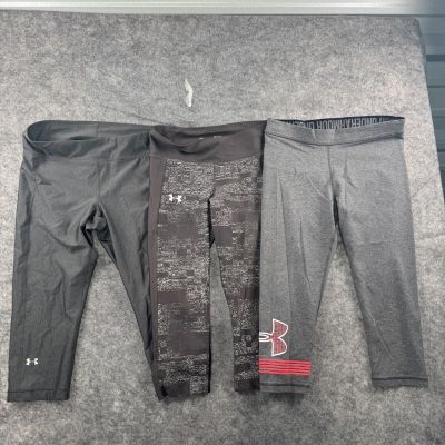 Under Armour Leggings Womens M Gray Crop LOT of 3 Athletic Workout Gym Heat Gear