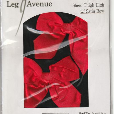 Legs Avenue OS Satin Bow Thigh High Stockings Sexy Lingerie Black w/Red Bow 1911