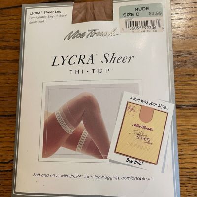 Sears Nice Touch Lycra Sheer Thi-Top Stockings, Nude, Size C, 1 pair - New