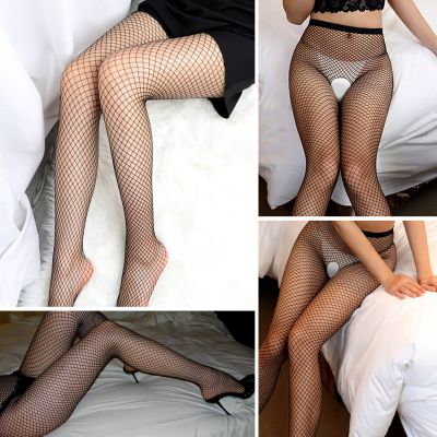 Women High Waist Fishnet Pantyhose Stockings Mesh Crotchless Thigh High Socks