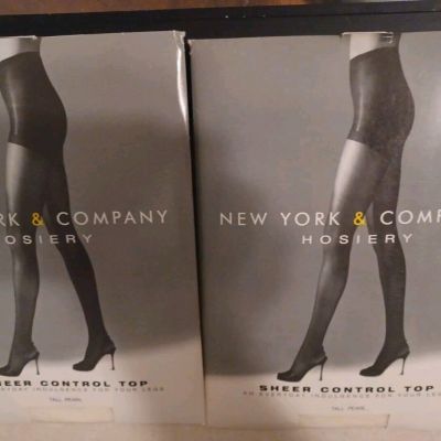 New York & Co Pantyhose Sheer Control Top Tall Pearl NIP 2 Pair
