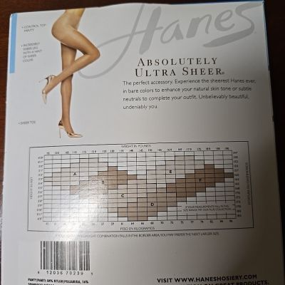 #3 Hanes Absolutely Ultra Sheer, Control Top, Sheer Toe Size C In Nude