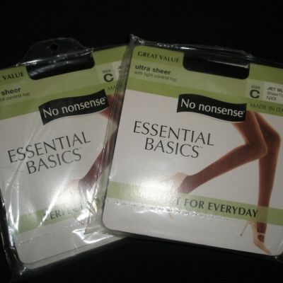 Women's LOT of 2 NO NONSENSE Essential Basic Pantyhose Jet Black NXX Size C NEW