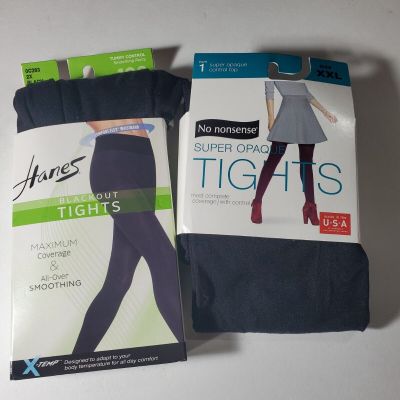 New 2 Pair Of Womens Black Tights Size XXL Hanes And No Nonsense Brands