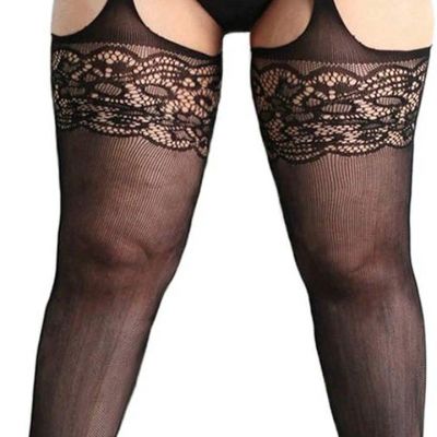 Womens Fishnet Tights plus Size Lace Suspender Pantyhose Stocking