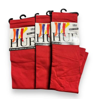 HUE Womens Deep Red Knee Highs One Size Simply Skinny 3 Pair New