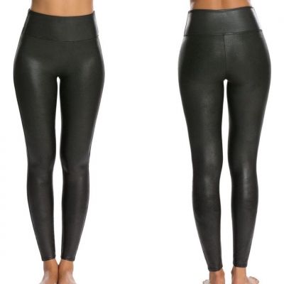 Spanx Black Faux Leather Leggings Pants Women's Size S Small Shiny