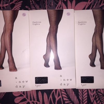 NWT A New Day Black Fashion Tights 3-pack Combo Womens Size 1X/2X Ebony