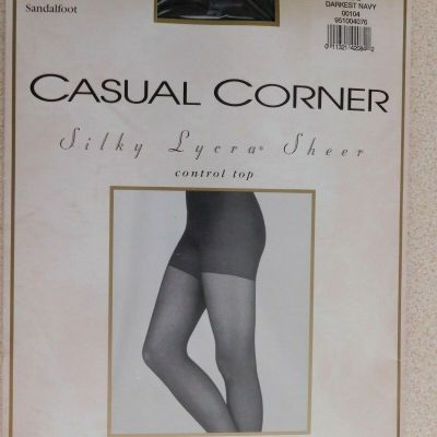 Casual Corner Silky Lycra Sheer Pantyhose Size D Navy Control Top Sandalfoot