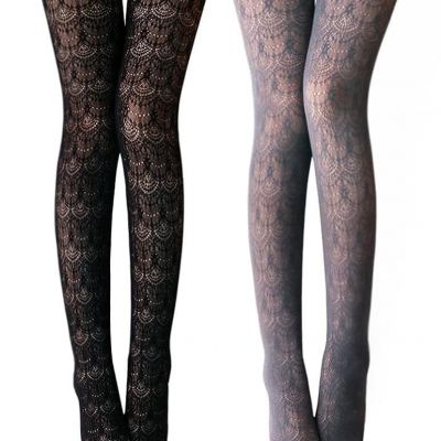 VERO MONTE Womens Colorful Hollow Out Knitted Tights - Patterned Lace Stockings