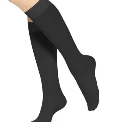 HUE Womens Soft Opaque Black Knee Hi Socks Control Top Size 1 U5304