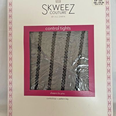 NIP Skweez Couture Black Control Top Pattern Leg Control Tights Size C 5'8