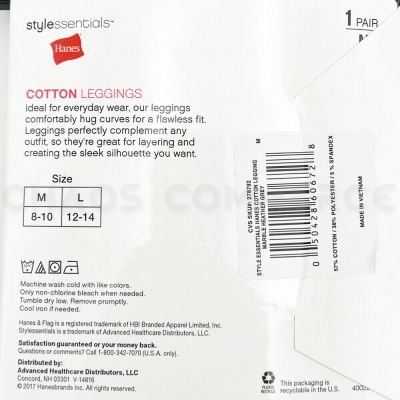 Hanes Women' Style Essentials Marble Grey Cotton Spandex Leggings Size M- 3 Pack