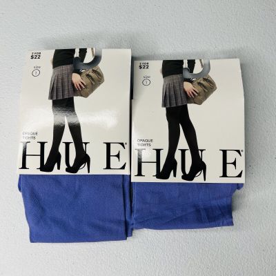 Hue Womens Opaque Tights 2 Pair Size 1 Eyeshadow Blue New
