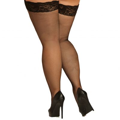 Classic Plus Size Fishnet Nylon Thigh High Stockings With Lace Top (10303X)