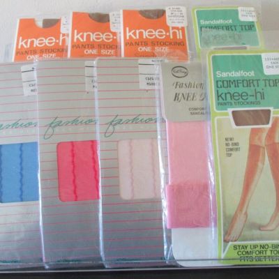 ( 9 ) pairs of VINTAGE LADIES KNEE HIGH STOCKINGS. Mixed lot-brands & COLORS.
