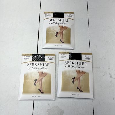 Berkshire All Day Sheers Black 3 Pack Sandalfoot Tights Women's Size 3x-4x