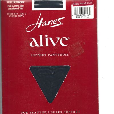 NEW Hanes Alive Support Pantyhose Full Control Top Reinforced Toe,SizeC Navy