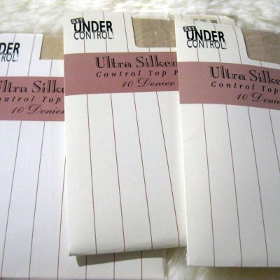 3 PAIR OF HIT OR MISS ULTRA SILKEN SHEERS CONTROL TOP PANTYHOSE*LINEN*S MED/TALL