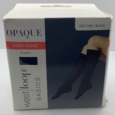 West Loop Basics Knee Highs 6 Pairs Size one Size Black Opaque