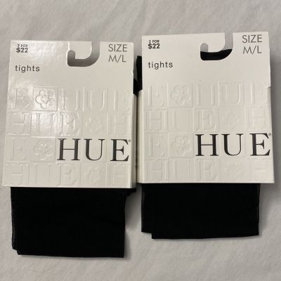 2 Pairs Hue 13399 Tulle Tights w/ Control Top~Size M/L~Black