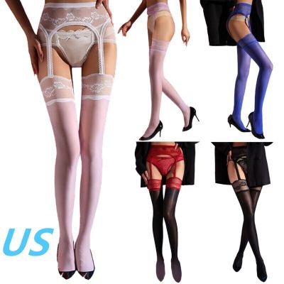US Womens See Through Lace Suspender Pantyhose Tights Stockings With Garter