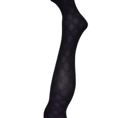 HUE Womens Luster Control Top Tights Violetta Black Purple Dots Size 2