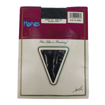 Hanes Silk Reflections 717 Size AB Classic Navy Control Top Sandalfoot Pantyhose