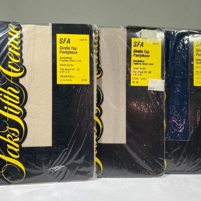 Vintage Saks Fifth Avenue Girdle Top Pantyhose - Small - Mulit Color - Lot of 3