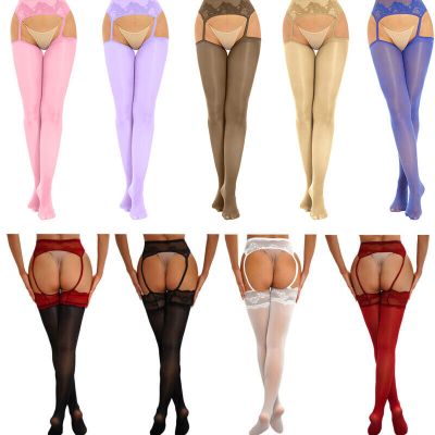 iEFiEL US Women's Oil Suspender Pantyhose Lace Tights with Thigh High Stockings