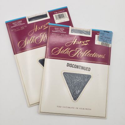 2x Vtg Hanes Silk Reflections Pantyhose  Silky Sheer Sandalfoot CD Slate & Navy