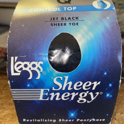 L'eggs Sheer Energy Size Q Pantyhose Control Top Sheer Toe Jet Black Vintage