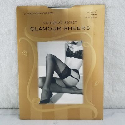 Victoria's Secret Glamour Sheers 2 Pair Jet Black Garter Stockings Size Small