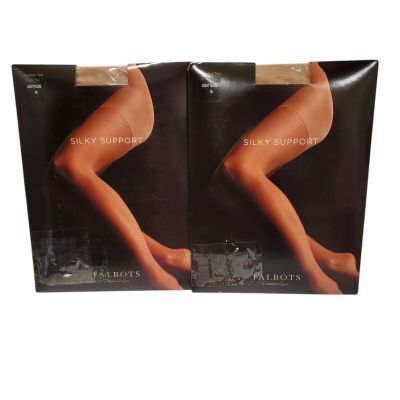 Talbots 2 Pair Silky Support Control Top Sheer Toe Stockings Light Nude Size B