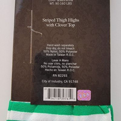 Leg Avenue St Patrick's Green Striped Thigh High with Clover Tops - One Size