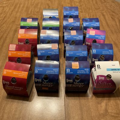 Leggs Lot 18 Pair Pantyhose Size B All Colors Sheer Control Top Regular