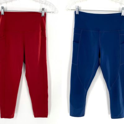 Zyia Active Capri Leggings Exercise Pants Side Pockets Blue Red Sz 4 Lot of 2