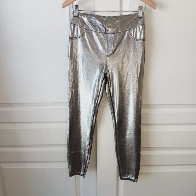 Halara Women's Silver Faux Leather High Waisted Back Pocket 7/8 Leggings Size M
